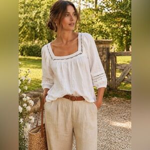 O’Neill White Cotton Blouse M Lace Square Neck Peasant Top